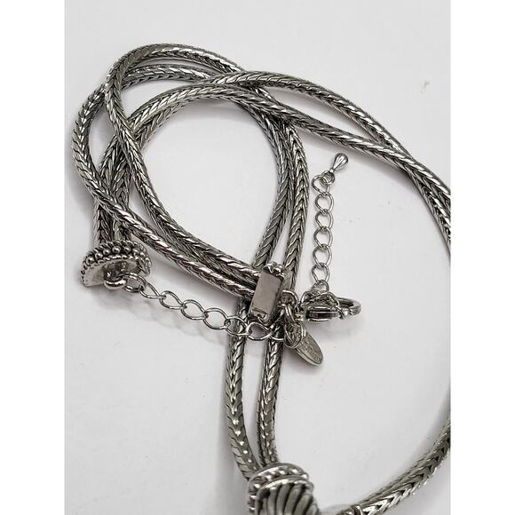 Lia Sophia Heart Pendant Necklace Silver Tone Rhinestone Double Braided Chain - Picture 8 of 9